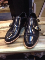 รองเท้าผู้ชาย | รองเท้าแฟชั่นชาย Black Double Monk Strap หนังแท้ ขัดเงา