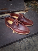 รองเท้าผู้ชาย | รองเท้าแฟชั่นชาย Red Brown Boat Shoes หนัง Oiled Pull Up