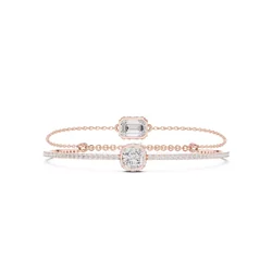 กำไลข้อมือเพชรโมอีส Bezel Set Emerald Cushion Cut Hidden Halo Bracelet