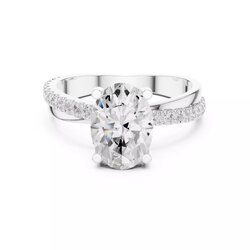 แหวนเพชรโมอีส Oval and Round Cut Diamond Crossover Wedding Ring