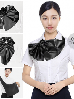 ผ้าพันคอสำเร็จรูป ผ้าไหมซาติน : solid black สีดำ สีพื้น B04